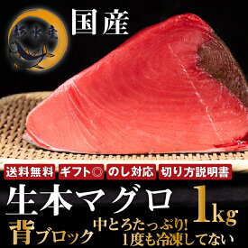 築地直送 国産 生本マグロ 1kg 中とろ 赤身 背ブロック マグロ ブロック お歳暮 ギフト プレゼント 送料無料 一度も冷凍してない冷蔵品！