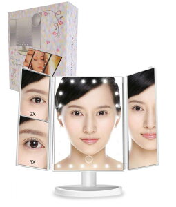 センター商事 アクトレスミラー24LED(ホワイト)10倍拡大鏡付卓上ミラー KW034(WH)