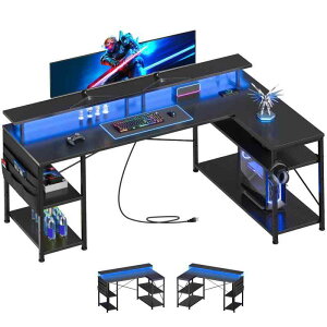 YeTom l���f�X�N LED���C�g�t�� �Q�[�~���O�f�X�N ��130cm �p�\�R���f�X�Npc�f�X�N �R�[�i�[�f�X�N �I�������߉\ ���[�ܕt�� L���^ PC �׋��� ��� �ݑ�Ζ� �����[�g���[�N �Q�[�� ���֔���