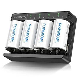 POWEROWL 単一充電池 充電器 セット 単一電池・単二電池・単三電池・単四電池 8本同時充電可能 ニッケル水素/ニカド充電池に対応 (充電器 2 USB (1.0A*2)+単一電池(10000MAH)*4本)