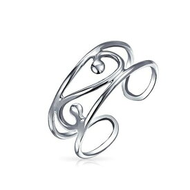 [BLING JEWELRY] 個人化された開いた螺線形の小指のミディのフィリグリーのケルト スクロールの渦の広いつま先リングは女性のティーン酸化させた .925 銀の調節可能なスターリング カスタマイズ可能です
