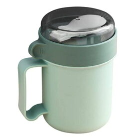 NUOLUX スープジャー レンジ対応 500ML スープカップ スープジャー 漏れ防止 ランチスープジャー ランチジャー スープカップ 蓋付き スプーン付き スープ容器 ボウル マグカップ ハンドル付き 緑 13.8X9CM スプーンの色はランダム