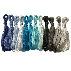 12本 絹糸 光沢きれい 刺しゅう糸 ソーイング糸 手縫い糸 12色 カラー糸 セット 20M/色 計240M (ブルー)