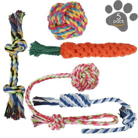 SUSWIM 犬ロープおもちゃ 犬おもちゃ 犬用玩具 噛むおもちゃ ペット用 コットン ストレス解消 丈夫 耐久性 清潔 歯磨き 小/中型犬に適用 (5 スーツ)