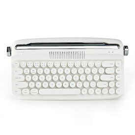 YUNZII タイプライターキーボード ワイヤレス アップグレード キーボード スタンド一体型 USB-C/BLUETOOTHキーボード かわいい 丸いキーキャップ マルチデバイス対応 ノブコントロール WIN/MAC対応(B307 ホワイト)