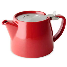 フォーライフ(FOR LIFE) ティーポット 陶器 530ML 3杯用 茶こし付き 食洗機対応 蓋が落ちない 片手で注げる レッド 赤 スタンプティーポット 309RED