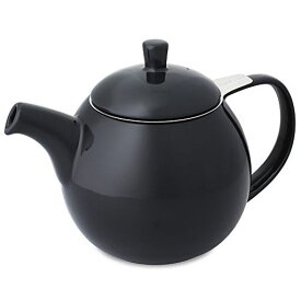 フォーライフ ティーポット 陶器 710ML 大容量 4杯用 茶こし付き 電子レンジ・食洗機対応 ブラック 黒 カーヴティーポット 387BKG