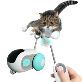電動猫おもちゃ車 インタラクティブ電動猫おもちゃ スマートリモコン車 猫おもちゃ リモコンおもちゃ車 面白い猫の羽根おもちゃ ペットおもちゃ 自動とリモコンの2モード USB充電 (ブルー)