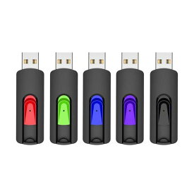 USBメモリ 64GB 5個セット USB 2.0 フラッシュメモリ伸縮式 64ギガバイト サムドライブ ースティック ペンドライブ 5色(黒 紫 青 緑 赤)