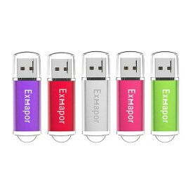 5個セット 32GB USBメモリ キャップ式 EXMAPOR USBフラッシュドライブ 混合色(紫、赤、銀、ピンク、緑)
