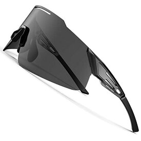 [HAAYOT] スポーツサングラス メンズ レディース サイクリング メガネ フレームレス MTB ゴーグル マウンテンバイク メガネ ランニング ドライビング ハイキング用、 ブラック&ブラック