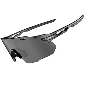 [HAAYOT] スポーツサングラス メンズ レディース サイクリング メガネ TR90 フレームレス MTB ゴーグル マウンテンバイク メガネ ランニング ドライビング ライディング用、 ブラック&ブラック