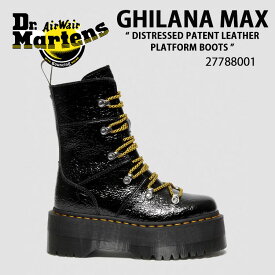 Dr.Martens ドクターマーチン サイドジップ ブーツ GHILANA MAX BLACK DISTRESSED PATENT LEATHER PLATFORM BOOTS 27788001 サイドジッパー チェルシーブーツ ブラック レディース 女性用【中古】未使用品