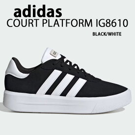 adidas アディダス スニーカー 厚底 COURT PLATFORM SUEDE IG8610 コート プラットフォーム スエード BLACK WHITE シューズ 厚底シューズ ブラック メンズ レディース【中古】未使用品