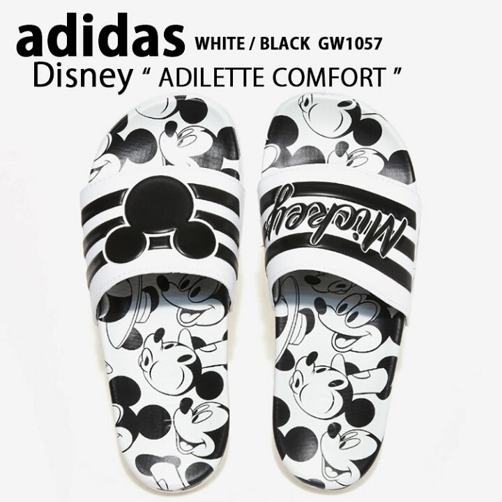 楽天市場 エントリーでポイント10倍 Adidas アディダス サンダル スリッパ ディズニー ミッキー Adilette Comfort Mickey White Black Gw1057 アディレッタ コンフォート ロゴ スライドサンダル シャワーサンダル シューズ ホワイト レディース 女性用 中古 未