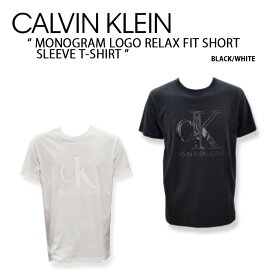 Calvin Klein カルバンクライン Tシャツ MONOGRAM LOGO RELAX FIT SHORT SLEEVE T-SHIRT BLACK WHITE CK モノグラムロゴリラックスフィットショートスリーブTシャツ メンズ レディース ZM01923 YAF/BEH【中古】未使用品