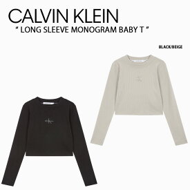 Calvin Klein カルバンクライン Tシャツ LONG SLEEVE MONOGRAM BABY T BLACK BEIGE CK ロングスリーブモノグラムベビーT ブラック ベージュ Y2K クロップ レディース J222390 PED/BEH【中古】未使用品