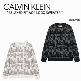 Calvin Klein カルバンクライン ニット RELAXED FIT AOP LOGO SWEATER BLACK IVORY CK リラックフィットAOPロゴセーター ブラック アイボリー メンズ 長袖 J324409 BEH/YBI【中古】未使用品