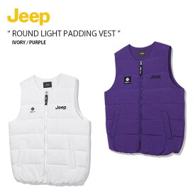 Jeep ジープ ダウンベスト ROUND LIGHT PADDING VEST ラウンド ライト パディング ベスト ジャケット ラウンドネック クルーネック ロゴ カジュアル ストリート アイボリー パープル メンズ レディース 男性用 女性用 男女共用 JN1JPU601【中古】未使用品