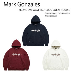 MARK GONZALES �}�[�N�S���U���X �p�[�J�[ ZIGZAG EMB WAVE SIGN LOGO SWEAT HOODIE �X�E�F�b�g �t�[�f�B�[ NAVY BURGUNDY OATMEAL �t�[�h �X�G�b�g �g���[�i�[