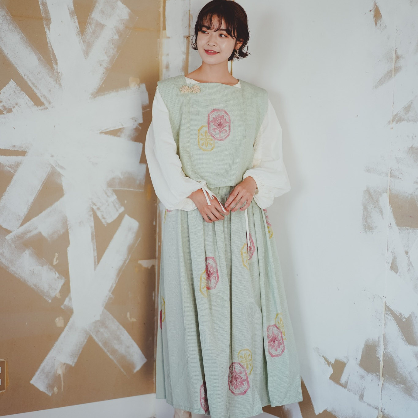 Kimono china set up ベスト セットアップ 激安セール チャイナ 正規品スーパーSALE×店内全品キャンペーン ロングスカート くすみカラー 着物リメイク