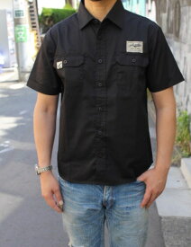 ACOUSTIC(アコースティック)BLACK WORK S/S SHIRTS(ブラック 半袖ワークシャツ)エイジングも楽しめる頑丈な半袖シャツメンズ半袖シャツ 大きなサイズあり最終入荷! 送料無料