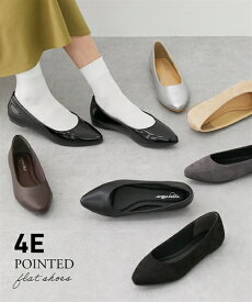 カジュアルシューズ 靴 4E ゆったり 幅広 ワイド 大きいサイズ ポインテッド フラット ぺたんこ らくちん シンプル ポインテッド (アクアカルダ)