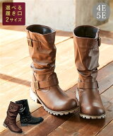 ブーツ 靴 4E 5E 幅広 ゆったり ワイド 大きいサイズ 選べる履き口 レディース くしゅくしゅ エンジニア …