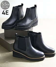 【期間限定SALE 当店通常価格より20%OFF】ブーツ 靴 4E 幅広 ゆったり ワイド 大きいサイズ レディース 厚底 サイドゴア ショートブーツ ブラック ステッチ スタッズ (アクアカルダ 送料無料)
