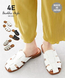 サンダル 靴 ゆったり 幅広 ワイド 4E 大きいサイズ 日本製 国産 レディース グルカ風 ミュール ローヒール (アクアカルダ)