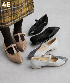 パンプス 靴 4E 幅広 ゆったり ワイド 大きいサイズ 切り替えデザイン Tストラップ ポインテッドトゥ パンプスシューズ 通勤 冠婚葬祭 パーティー セレモニー (アクアカルダ)