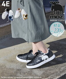 スニーカー 靴 4E 幅広 ゆったり ワイド 大きいサイズ moz モズ 軽量 ビックロゴ エルク へらじか コートスニーカー (アクアカルダ)