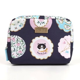 ポール＆ジョー PAUL&JOE ポーチ ブランド 花柄 猫 小物入れ かわいい 化粧ポーチ メイクポーチ 旅行 トラベル コンパクト 大容量 マチ 自立 おしゃれ 収納 プレゼント ギフト 持ち歩き 女性 レディース ネイビー系 マルチケース 推し活 軽量 人気 無料ラッピング指定可