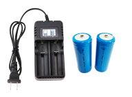 26650 リチウムイオン電池 3.7V 5000mAh リチウム充電式電池(2本）と液晶付き専用急速充電器セット販売 …