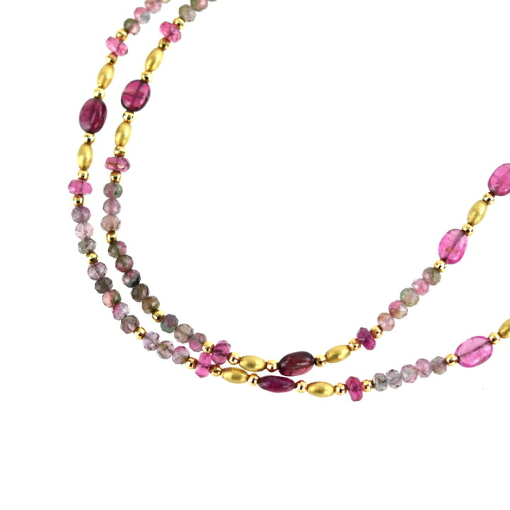 楽天市場】2連ネックレス トルマリン 52cm 18金 K18YG イエロー  