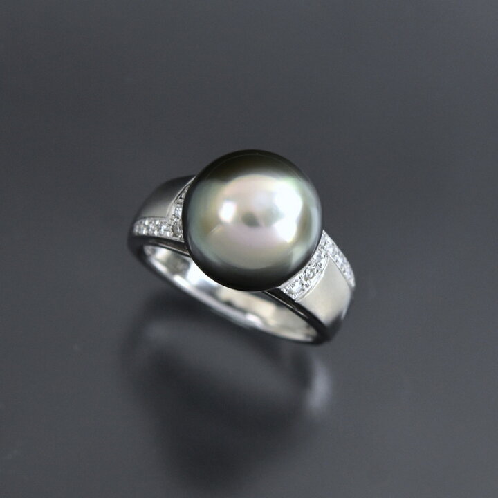 楽天市場】ブラックパール 指輪 パールリング 11mm ダイヤ 0.10ct 7.5 