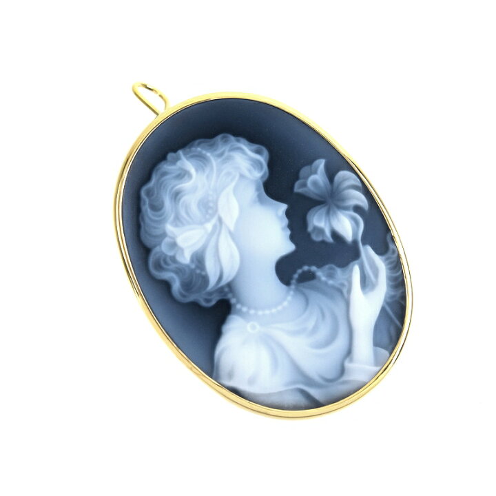 楽天市場】カメオ ブローチ 青 メノウカメオ K18枠 K18YG 2WAYブローチ 