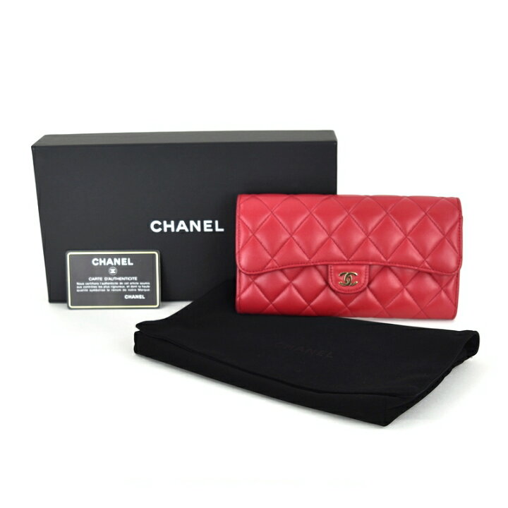楽天市場】シャネル 長財布 レッド系 ラムスキン クラシックロング  