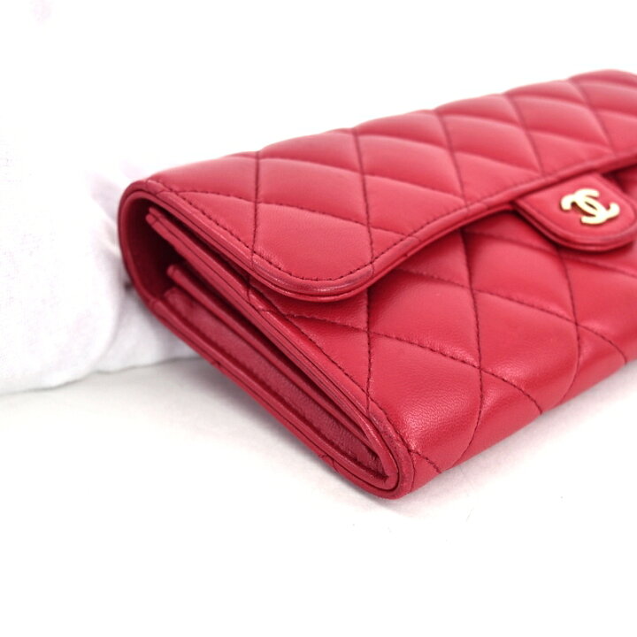 楽天市場】シャネル 長財布 レッド系 ラムスキン クラシックロング  