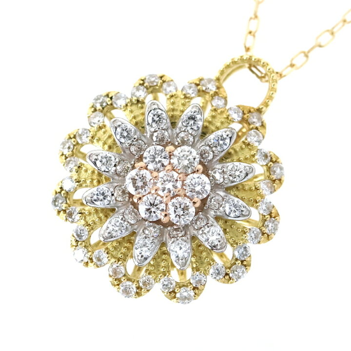 楽天市場】ネックレス フラワー ダイヤモンド 0.50ct 18k 18金 