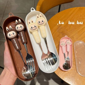 ラブブ カトラリーセット LABUBU スプーン フォーク 携帯 食器セット 弁当用 キャラクター グッズ ケース付き 可愛い ピクニック おしゃれ 子供用 大人用 プレゼント 推し活 グッズ