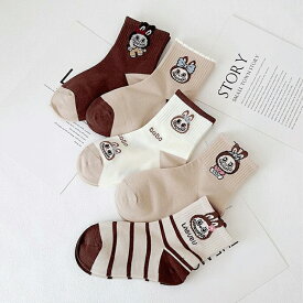 ラブブ 靴下 5足セット 綿 滑り止め 男の子 女の子 かわいい 子供 キッズ ソックス 通気性 春 秋 冬 ロングソックス ハイソックス 可愛い labubu