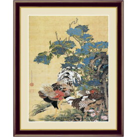 【若冲 鳳凰 旭日】【動植綵絵額】群鶏・白鳳・鶏■伊藤若冲 額装品（茶）F6号 紅葉小禽図