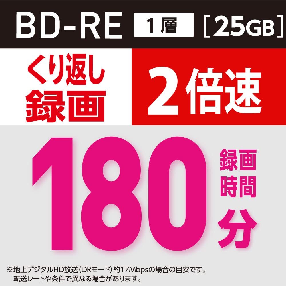 バーベイタムジャパン(Verbatim Japan) くり返し録画用 ブルーレイディスク BD-RE 25GB 50枚 ホワイトプリンタブル 片面1層  1-2倍速 VBE130NP50SV1 | Active-Online