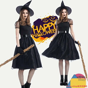一部短納期 ハロウィン コスプレ 魔女 ウィッチ コスプレ衣装 ガール ハロウィン ワンピース 魔法 4点セット 女性用 巫女 チュール 公演服 Aライン ウィッチ セクシー 帽子 魔法使い 仮装 魔
