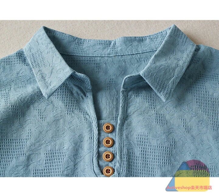 楽天市場】ブラウス レディース 綿麻風 五分袖 花柄 刺繍 tシャツ 