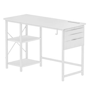 VECELO パソコンデスク 幅110×奥行48×高さ74cm 棚付デスク コンセント付き A4対応 オフィスデスク 本棚 コンパクト 送料無料