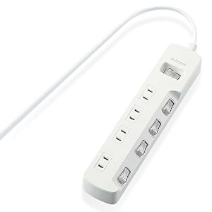 エレコム 電源タップ 一括&個別スイッチ 省エネ スイングプラグ 4個口 2m ホワイト T-E7A-2420WH 送料無料