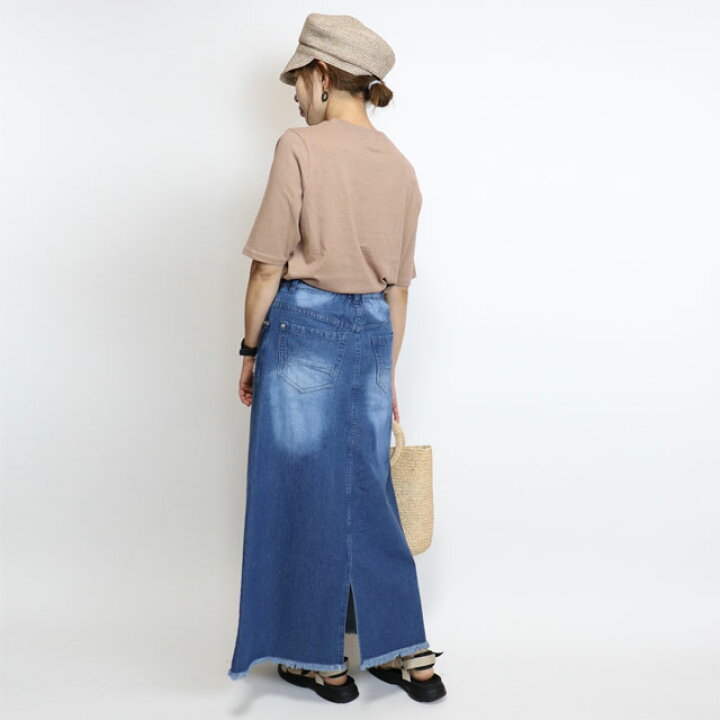 楽天市場】【大きいサイズあり】裾フリンジデニムAラインスカート d  