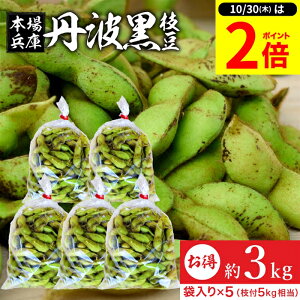 【10/30★P2倍】\レビュー投稿でミニ醤油GET/【最安値に挑戦!!】予約 2025年度産 丹波黒の枝豆 3kg 袋入り(600g×5) 送料無料 超破格 丹波黒 黒枝豆 枝豆 兵庫県産 えだまめ 黒豆 京都 篠山 丹